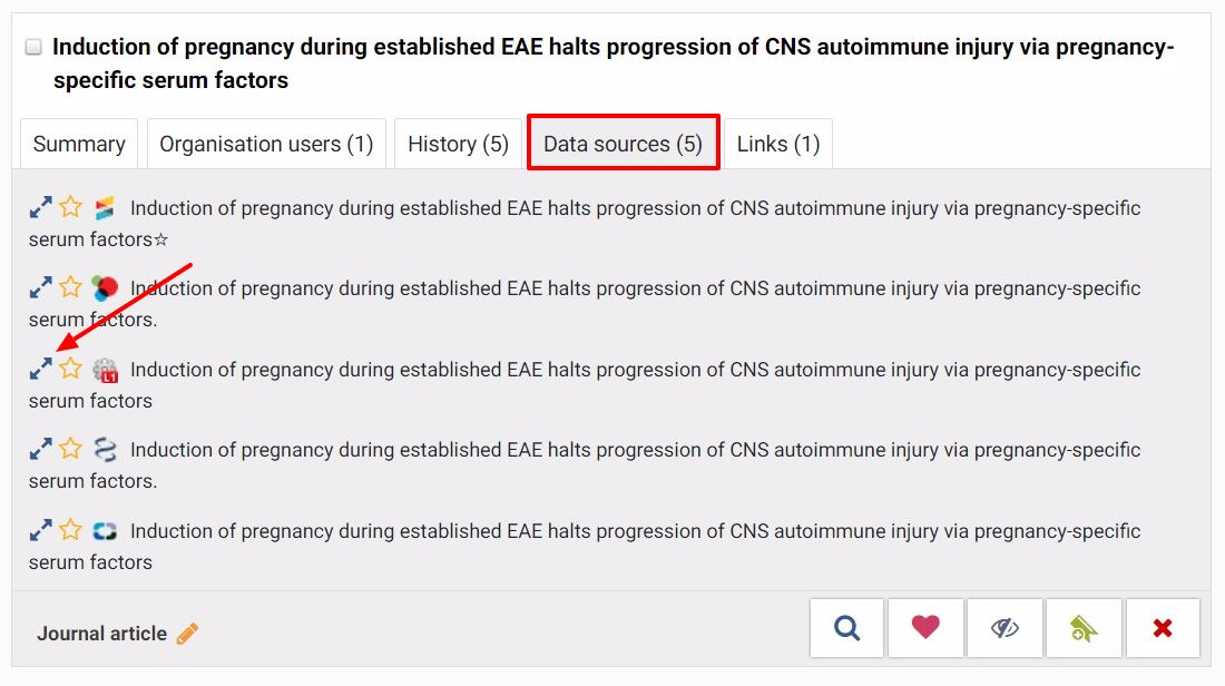 Blue arrows button located under Data Sources tab