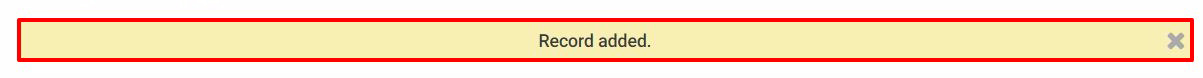 Confirmation message that says "Record added"