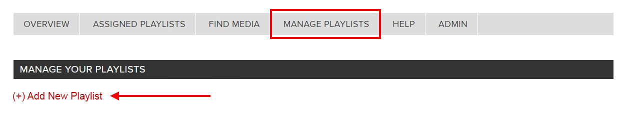 SML admin view highlighting the location of Manage Playlists and (+) Add New Playlist links described in this list