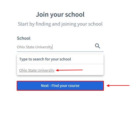 Ohio State University selected under school search box on Join your school screen