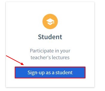 Sign-up as a student button on Top Hat website