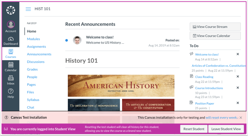 Canvas Student View option for insturctors