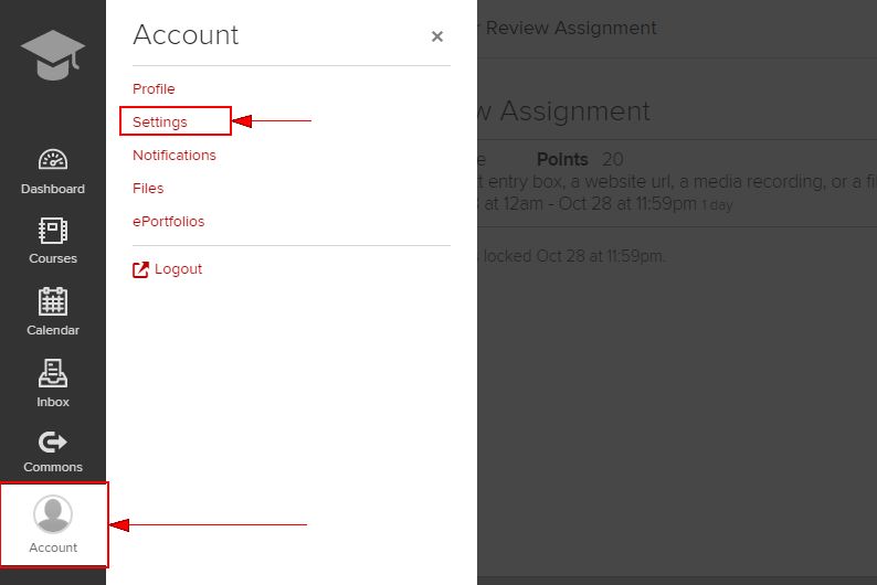 Account settings link in Carmen