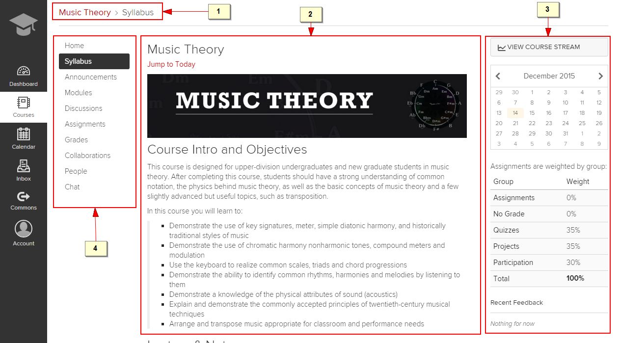 Course homepage example in Canvas
