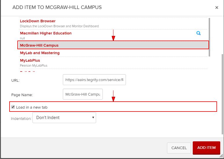 Adding McGraw-Hill external tool in Canvas