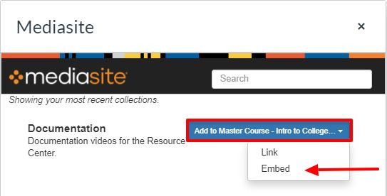 Under "Add to [Course Name]" click Embed