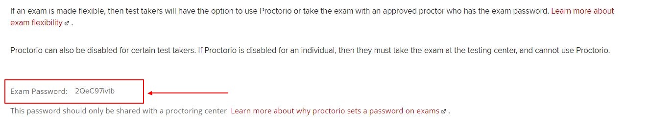 Exam password in Proctorio