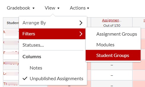 Gradebook filters: Assignment groups, Modules, Student Groups