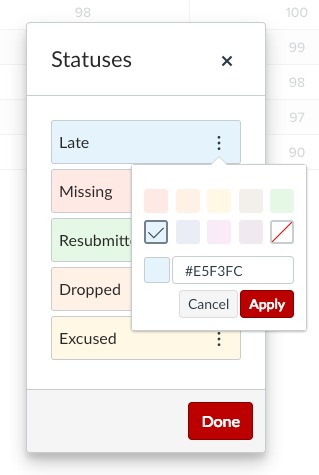 Customize grading statuses