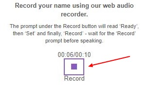 Stop recording button in NameCoach