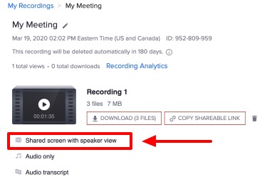 Shared screen with speaker view option under My Meeting settings