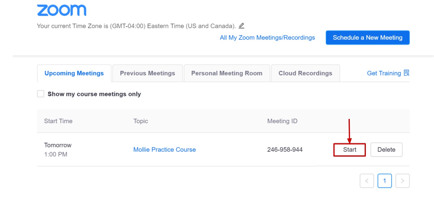 Start Zoom meeting from within a Carmen course