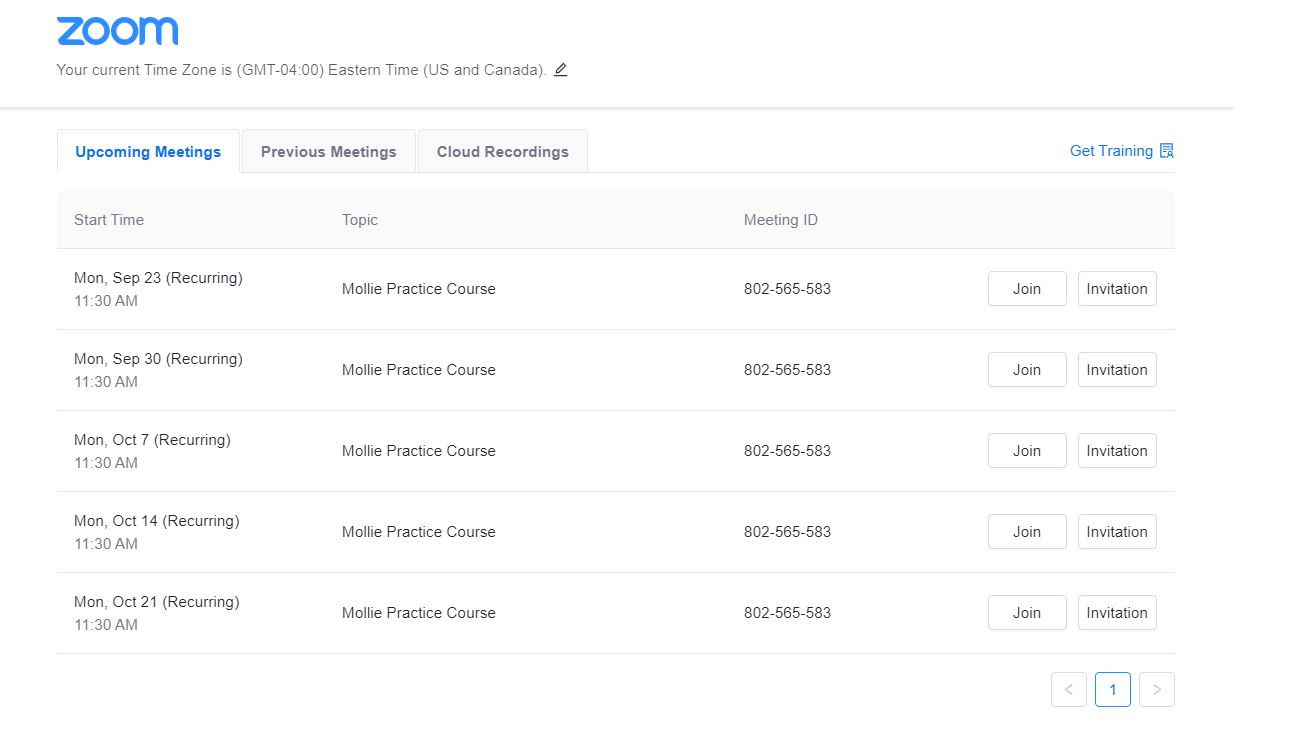 Zoom integration Student View: upcoming meetings