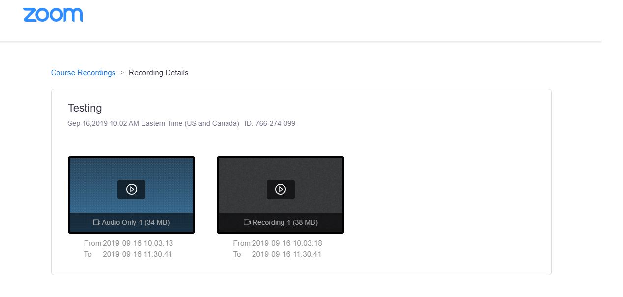 Zoom integration Student View: view recordings