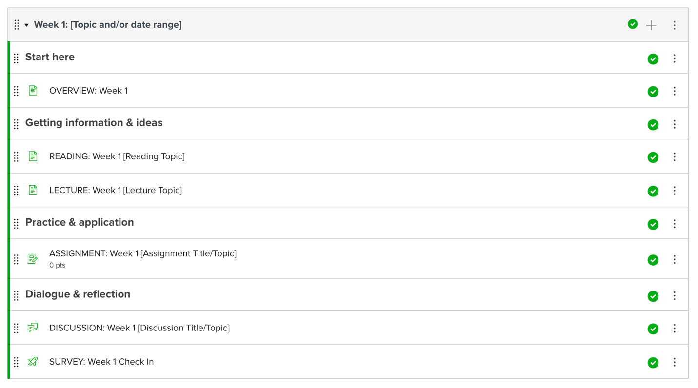 Keep Teaching weekly Module example with text headers