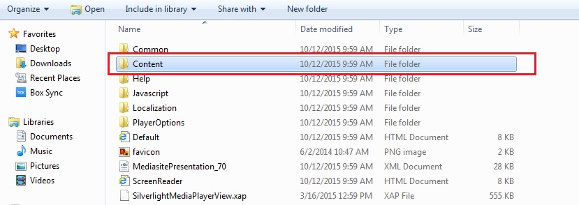 Content folder in opened extracted folder