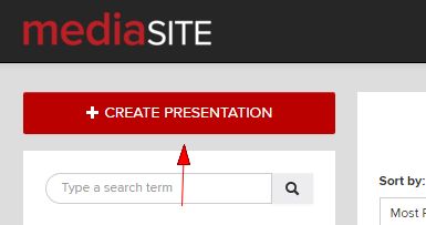 Create Presentation button in top left corner of Mediasite