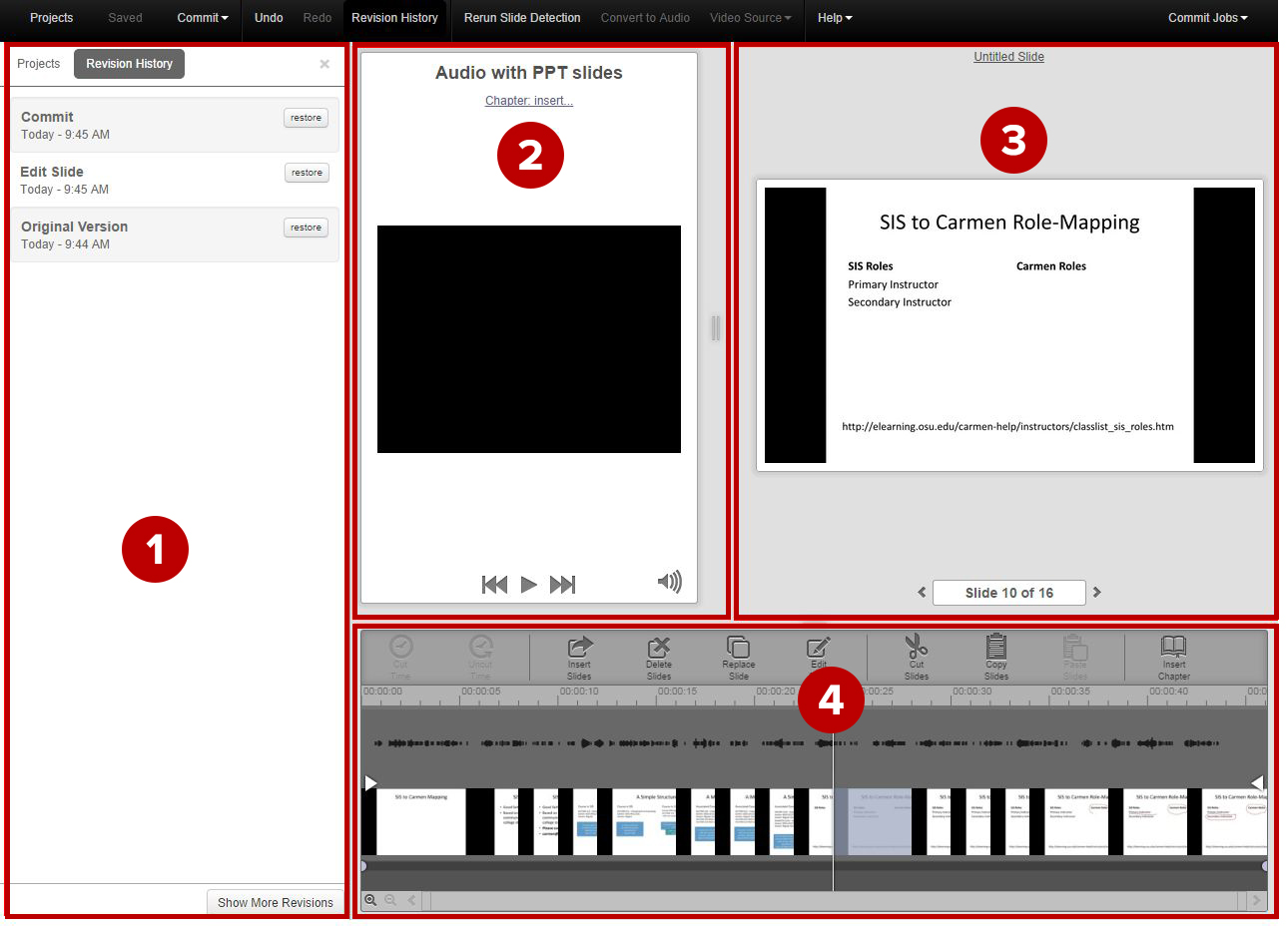 Sections of the Web Editor highlighted in this screenshot are described in the steps below.