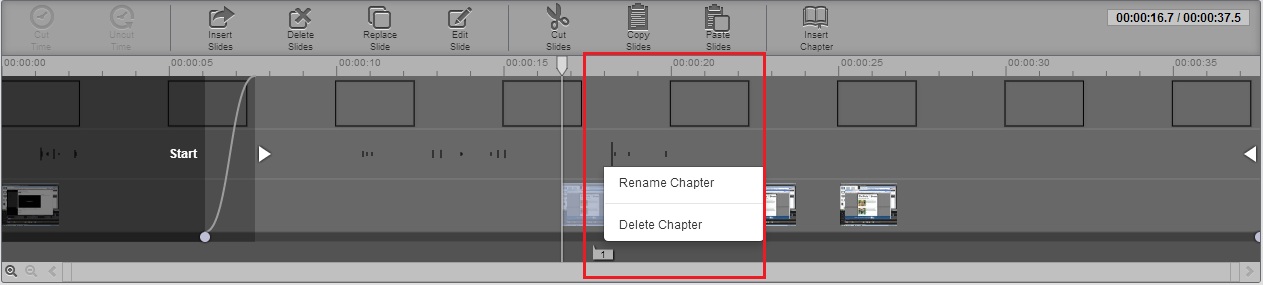 Rename Chapter and Delete Chapter select options in chapter edit pop-up