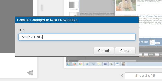 Title field in Commit Changes to New Presentation pop-up window
