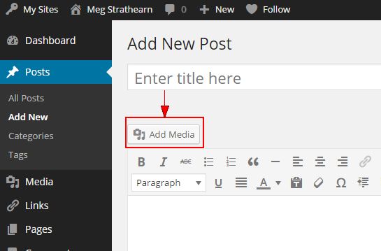 Add Media button above content editor on Add New Post page