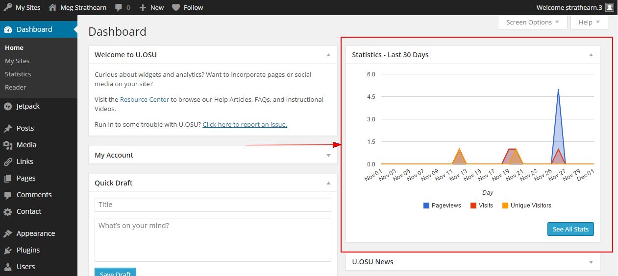 Statistics - Last 30 Days graph in Dashboard view of U.OSU