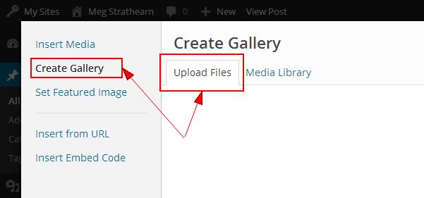 Upload Files tab on Create Gallery window
