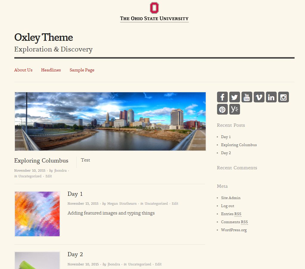 Featured image example on Oxley Theme site homepage