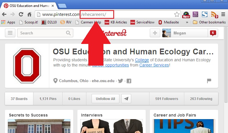 URL highlighted after pinterest.com/ of Pinterest account