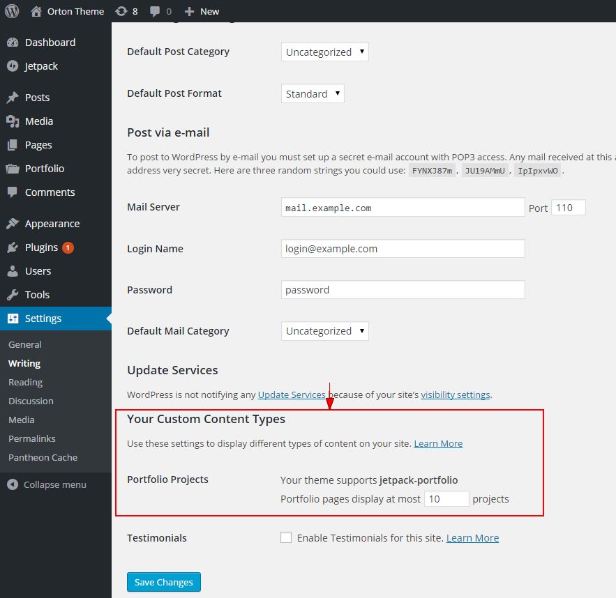 Your Custom Content Type settings on Settings page