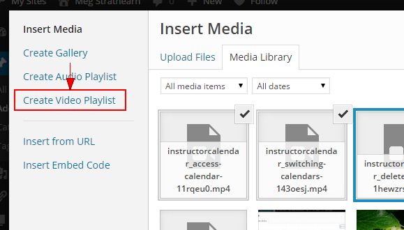 Create Video Playlist link under Insert Media side menu