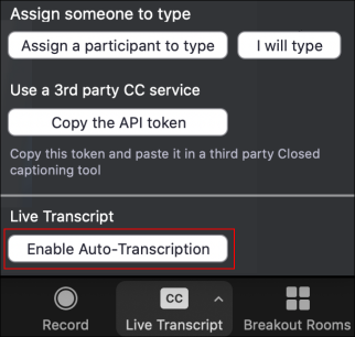 Enable auto-transcription in meeting as a host