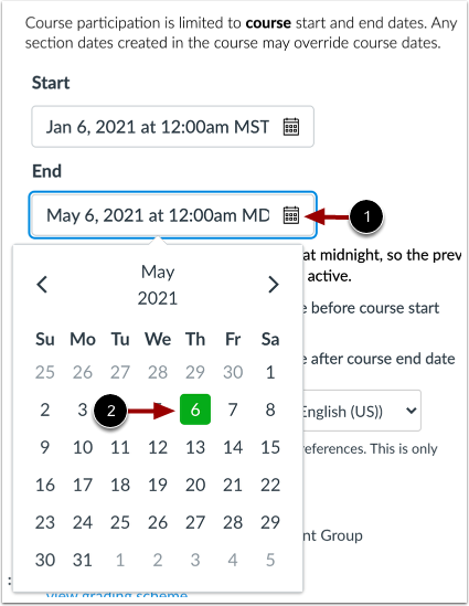 Course end date field in Course Details options in Carmen