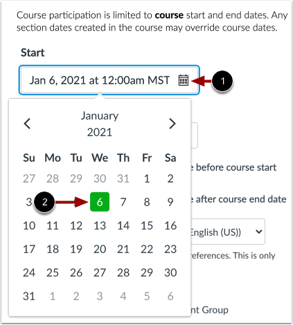 Course start date field in Course Details options in Carmen