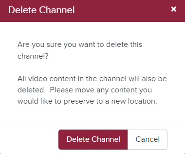 Delete Channel confirmation screen
