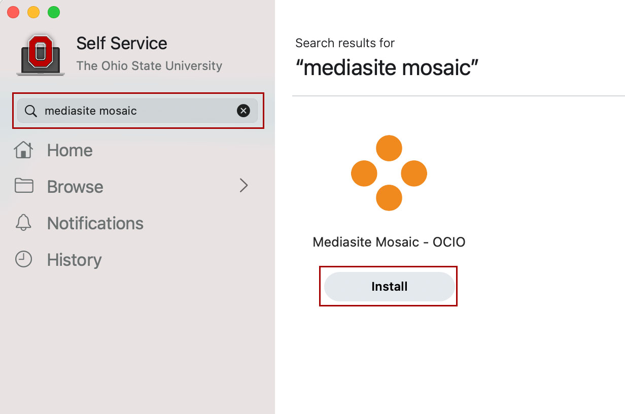 Search for Mediasite Mosaic, click Install
