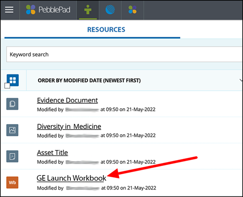 Resource store with an arrow pointing to GE Launch Workbook