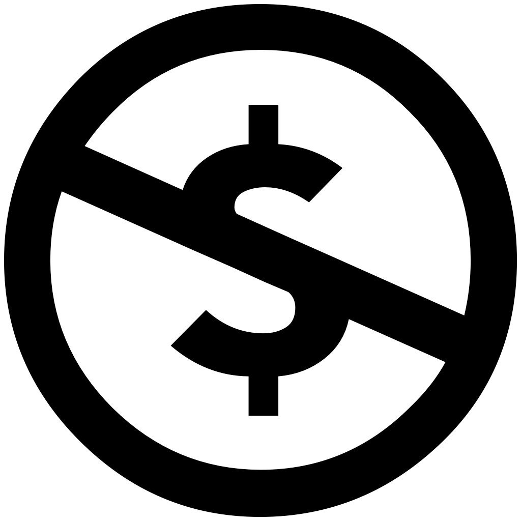 A dollar sign with a slash through it in a circle, the icon used to represent Creative Commons Non-Commercial licenses.