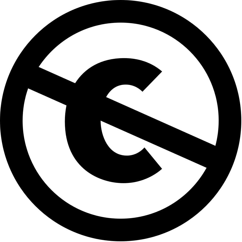 A C with a slash through it inside a circle, which is the icon used by Creative Commons for the Public Domain Mark.