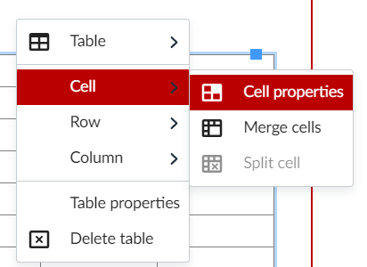 Open the Table's Cell properties