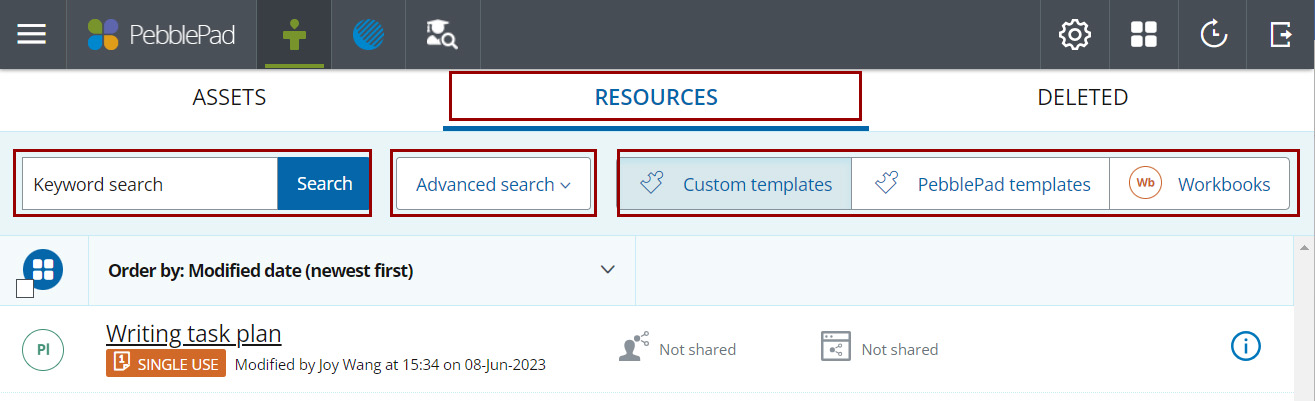 Screenshot ResourceStore Search Category