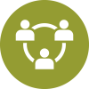COAM icon to represent that collaborating on an assignment in permitted: three human figures connected in a circle.