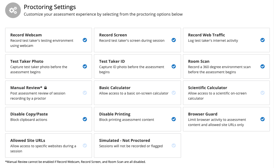 Honorlock Settings Proctoring Settings 