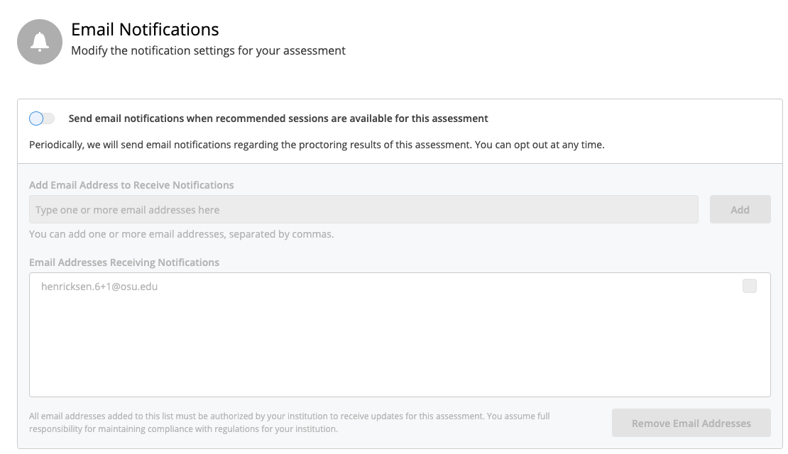 Honorlock Settings Email Notification Off