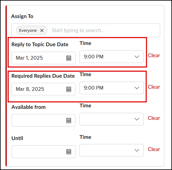 Checkpoints due dates filled in