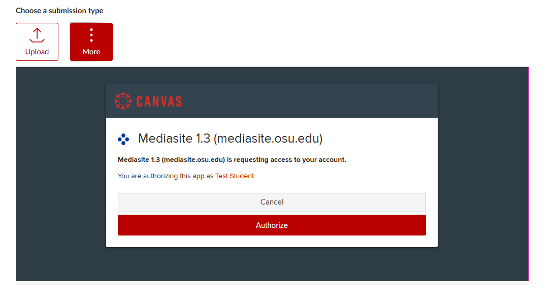 Authorize Mediasite button