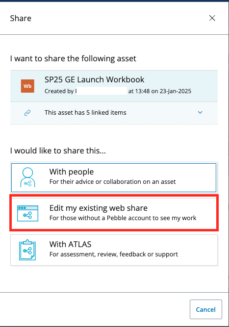 Share asset edit my existing web link
