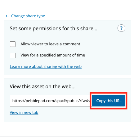 Share assets copy url button