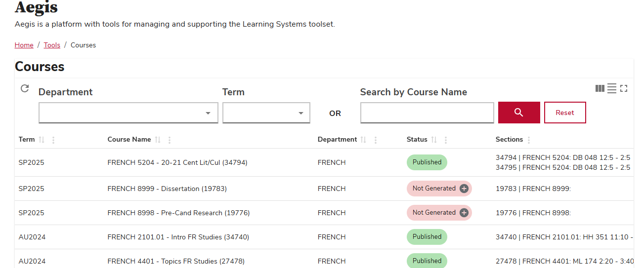 Generate Courses List