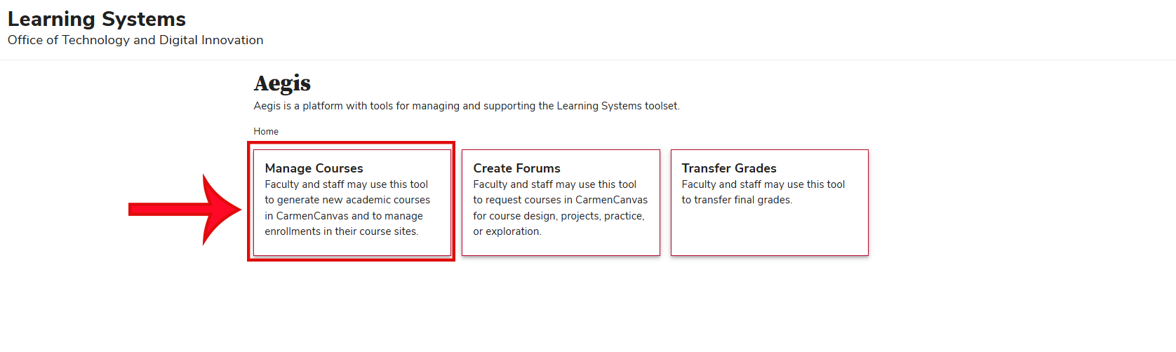 Aegis Manage Courses Card